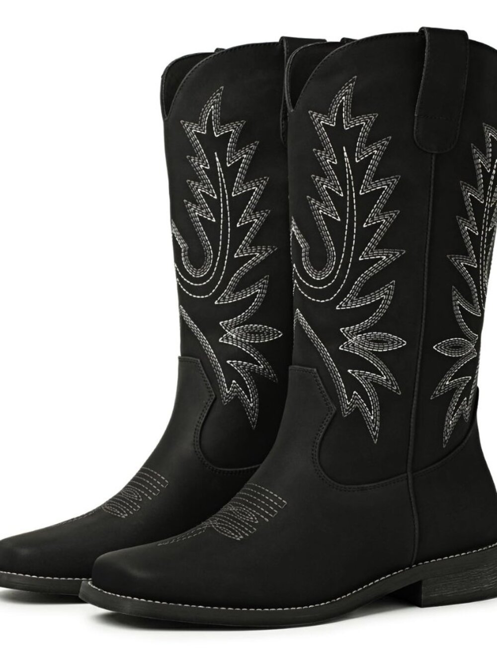 Western Cowboy Boots for Women - Mid Calf Square Toe Cowgirl Boots with Vintage